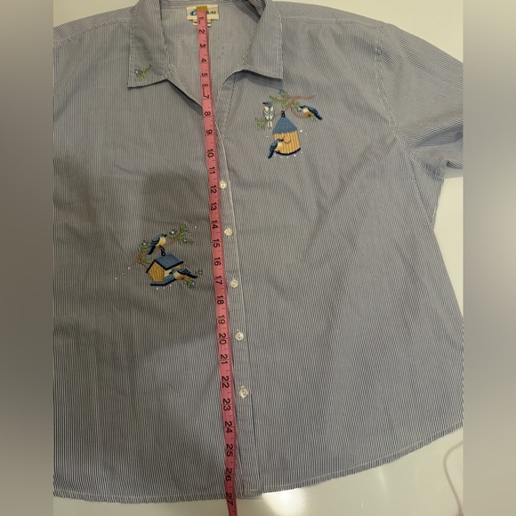 Las Olas 1X Striped Blue Shirt with Embroidered Birds - Picture 4 of 7